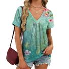 Blusa domirica com estampa japonesa feminina com decote em V e manga curta