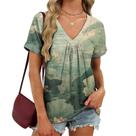 Blusa domirica com estampa japonesa feminina com decote em V e manga curta