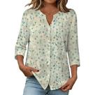 Blusa domirica feminina com estampa floral com decote em V, manga 3/4