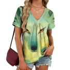 Blusa Domirica Floral Estilo Japonês com Decote em V Feminina S-3XL