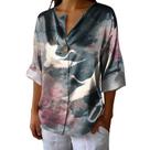 Blusa domirica japonesa com estampa de dragão, cetim, decote em V, feminina