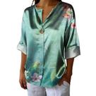 Blusa domirica japonesa com estampa de guindaste, cetim, decote em V, feminina