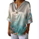 Blusa domirica japonesa com estampa de guindaste, cetim, decote em V, feminina
