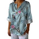 Blusa domirica japonesa com estampa ondulada com decote em V de cetim para mulheres