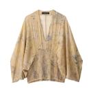 Blusa Elegante Com Mangas Largas E Decote Em V, Estampada, Confortável, Retro, Para Mulheres, Outono