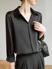 Blusa Elegante de Cetim com Manga Comprida - Moda Francesa - Cor Sólida