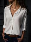 Blusa Elegante De Chiffon Para Mulheres, Decote Em V, Manga Longa, Camisa Solta Para Escritório,