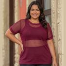 Blusa em Tule Manga Curta Transparente Plus Size