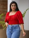Blusa estilo ciganinha com Gripe Meia Manga Bufante
