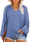 Blusa Eytino Plus Size com decote em V e chiffon de manga comprida para mulheres