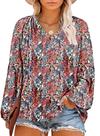 Blusa Eytino Plus Size com decote em V, manga comprida, boho, estampa floral