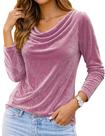 Blusa feminina AEQUEM 2025, veludo, gola alta, manga comprida, rosa