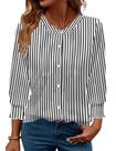 Blusa feminina AKEWEI de chiffon com botões, manga 3/4, preta e branca