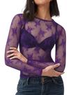 Blusa feminina AKEWEI de manga comprida de malha transparente roxa XL