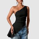 Blusa Feminina Assimétrica Um Ombro Só Regata Suplex Babado Lateral Moda Premium Elegante