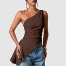 Blusa Feminina Assimétrica Um Ombro Só Regata Suplex Babado Lateral Moda Premium Elegante