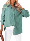 Blusa feminina Astylish, leve, manga comprida, verde, seda XXL