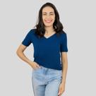 Blusa Feminina Básica Manga Curta Decote V Marinho