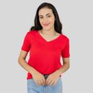 Blusa Feminina Básica Manga Curta Gola V Vermelha