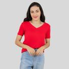 Blusa Feminina Básica Manga Curta Gola V Vermelha