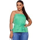 Blusa Feminina Batinha Sem Alça Botões Cinto Alfaiataria Social