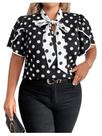 Blusa feminina BEAUDRM Plus Size Work Office preta e branca Blusa feminina BEAUDRM Plus Size Work Office preta e branca