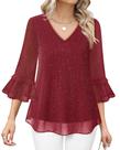 Blusa feminina Bebonnie com decote em V e manga com babados Wine XXL