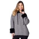 Blusa Feminina Biamar Tricot Chevron Gola com Zíper Preto/branco