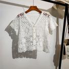 Blusa Feminina Boho Crochê - Decote V, Manga Curta e Malha Aberta