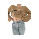 Blusa Feminina Boho De Crochê Com Manga Longa, Top Curto De Verão Para Praia, Saída De Praia,