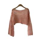 Blusa Feminina Boho De Crochê Com Manga Longa, Top Curto De Verão Para Praia, Saída De Praia,
