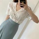 Blusa Feminina Boho de Verão - Renda, Manga Curta, Cardigan Transparente com Bordado