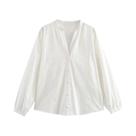 Blusa Feminina Bordada com Manga Comprida - Top Chique com Botões