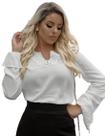 Blusa Feminina Branca com Bordado e Manga Flare