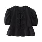 Blusa Feminina Branca com Manga Bufante, Gola Redonda e Laço - Estilo Casual e Chique