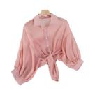 Blusa Feminina Branca De Chiffon Solta Elegante Cor Sólida Com Amarração Na Cintura Camisa De Verão