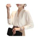 Blusa Feminina Branca De Manga Longa Com Decote V Profundo Estilo Coreano Para O Verão, Top Solto De Blusa Feminina Branca De Manga Longa Com Decote V Profundo Estilo Coreano Para O Verão, Top Solto De