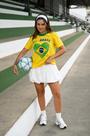 Blusa Feminina Brasil Copa Malha Confortável Torcedora Verde e Amarela Blusa Feminina Brasil Copa Malha Confortável Torcedora Verde e Amarela