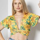 Blusa Feminina Brasil Cropped Transpassado Suplex Premium 3 em 1 Brasil Amarração -
