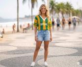Blusa Feminina Brasil Tricot Vazado Decote V Cor:Amarelo/VerdeTamanho:36-42