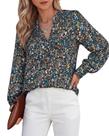 Blusa feminina BTFBM com estampa floral com decote em V e manga comprida Blusa feminina BTFBM com estampa floral com decote em V e manga comprida