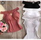 Blusa feminina canelada cavada ombro a ombro com bojo moda