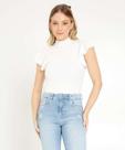 Blusa Feminina Canelada Gola Alta Babado Marisa-55052 Blusa Feminina Canelada Gola Alta Babado Marisa-55052