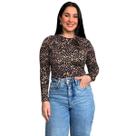 Blusa Feminina Canelada Manga Longa Gola Redonda