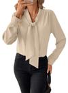 Blusa feminina casual Astylish com gravata borboleta e manga comprida