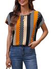 Blusa feminina casual com estampa gráfica floral e manga curta Blusa feminina casual com estampa gráfica floral e manga curta