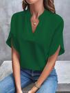 Blusa Feminina Casual com Gola Entalhe e Manga Curta - Primavera/Verão