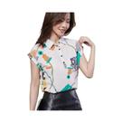 Blusa Feminina Casual de Chiffon - Manga Curta, Estampada e Gola Solta - Primavera/Verão