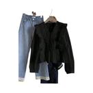 Blusa Feminina Casual De Outono Com Renda E Babados Em Cor Sólida, Manga Longa, Elegância E Moda