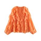 Blusa Feminina Casual De Primavera Com Babados, Decote Em V, Renda E Vazados, Modelo Soltinho